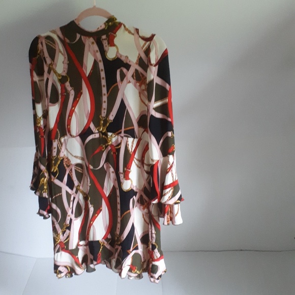 Zara Equestrian Scarf Print Mini Dress Sz M - Picture 2 of 6